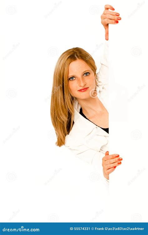 Young Woman Peeking Around Corner Stock Image Image Of Edge Blond