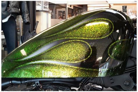 Custom Green Motorcycle with Metal Flake Paint Job