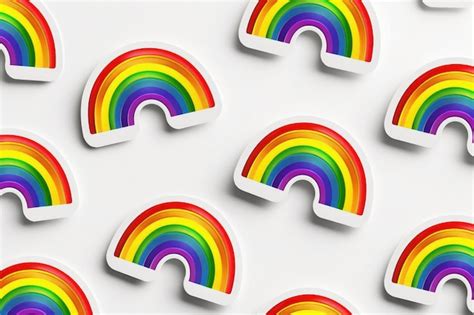 Rainbow Stickers On White Surface Premium AI Generated Image