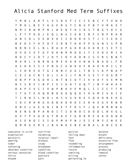 Alicia Stanford Med Term Suffixes Word Search Wordmint