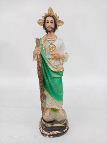 Figura San Judas Tadeo Resina Bulto 22 Cm Ojos De Cristal En Venta En