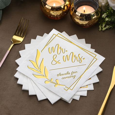 Tinlade Pcs Wedding Napkins Mr And Mrs Gold Foil Beverage Dessert