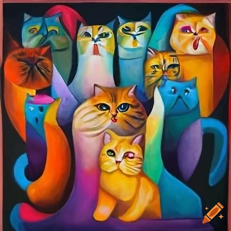 Crowded Cubism Painting Of A Persian Cat On Craiyon