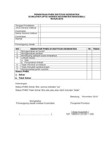 Format Pendataan Phbs Institusi 1