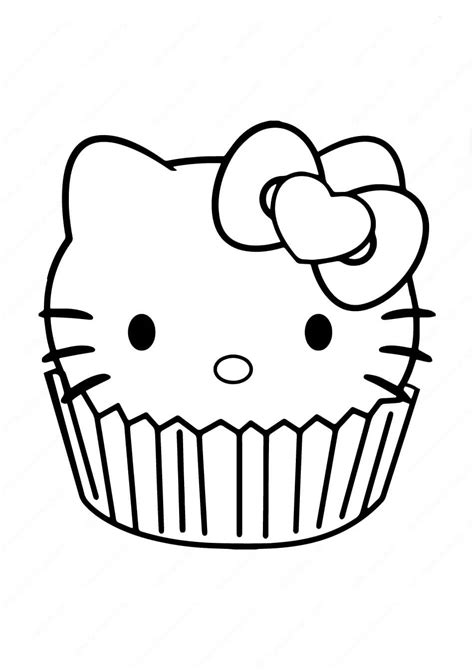 Hola Gatito En Cupcake Para Colorear Imprimir E Dibujar ColoringOnly