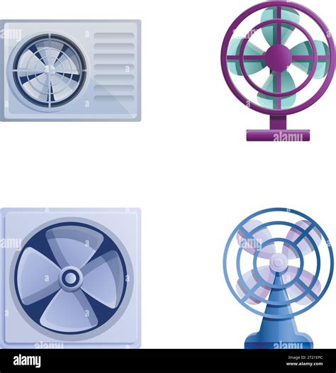 Ventilation Icons Set Cartoon Vector Modern Ventilating Device Fan