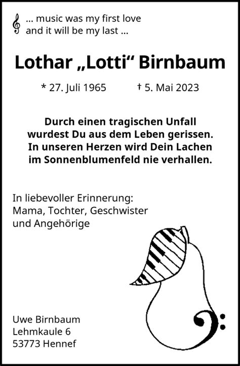 Traueranzeigen Von Lothar Birnbaum Ga Trauer De