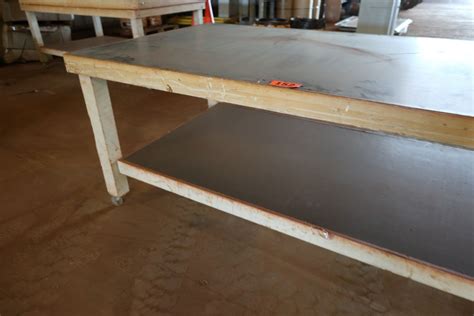 Large Wooden Work Table w/ Wheels - Oahu Auctions