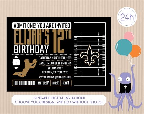 New Orleans Saints Invitation Birthday Invitations Saints Etsy