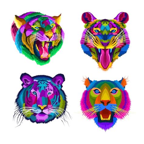 Colorful tiger pop art portrait posters collections | Premium Vector