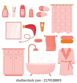 Big Pink Collection Bathroom Objects Stock Vector Royalty Free