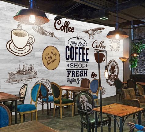 American Coffee Shop Industrial Decor Backgrounds Mural Fresh Coffee