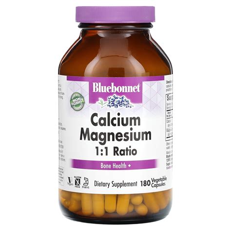 Bluebonnet Nutrition Calcium Magnesium 1 1 Ratio 180 Vegetable Capsules