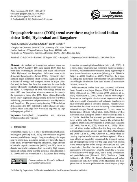 Pdf Tropospheric Ozone Tor Trend Over Three Major Inland Indian