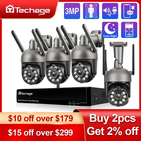 Techage 10CH 3MP PTZ Wireless Security Camera System H 265 Outdoor Two