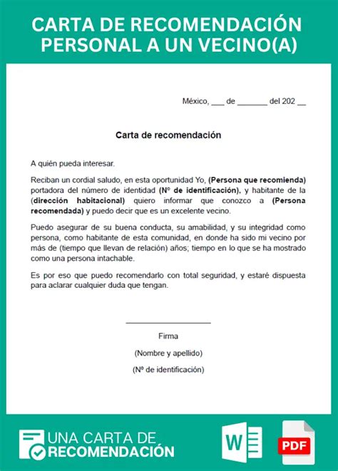 Carta De Recomendaci N Personal De Un Vecino Ejemplos