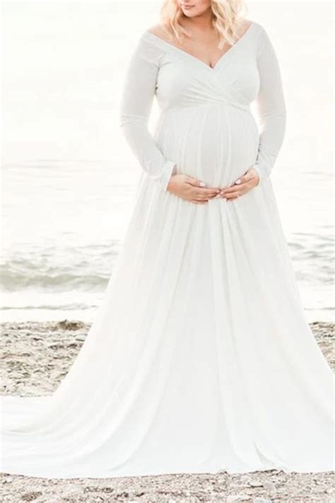 Solid Color V Neck Long Sleeved Maternity Dress In 2021 Dresses For