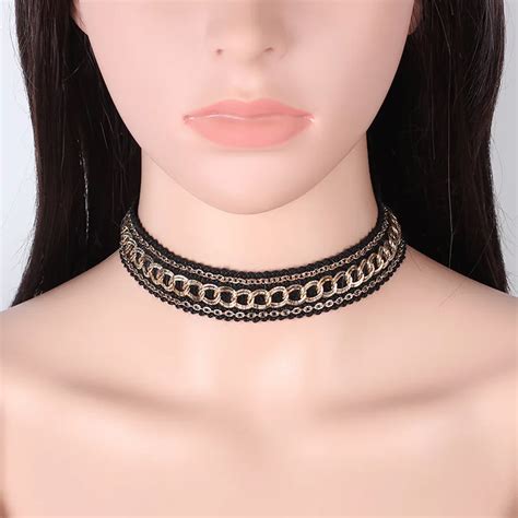 2017 New Black Lace Choker Necklace For Women Gold Chain Chokers