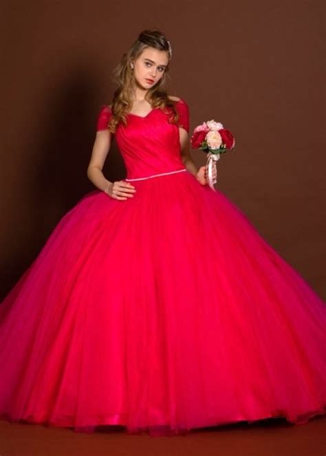 Abito Da Sposa E Cerimonia Rosso Stile Principessa Con Gonna Amplia In