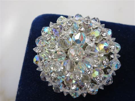 Vintage Ab Beaded Brooch Rhinestone Accents Etsy