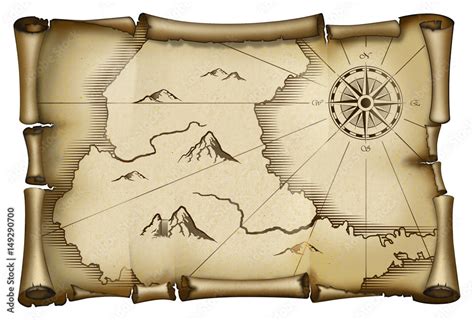 Old Map Scroll Old Map On A White Background Illustration Stock