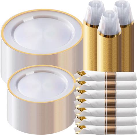 Amazon Goodluck 350 Piece Gold Plastic Dinnerware Set For Party