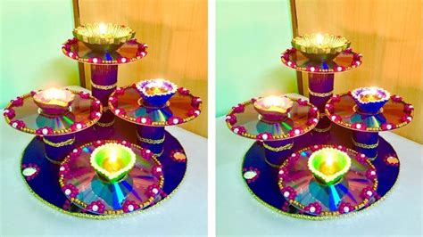 Diy Diya Stand From Waste Cds Diya Thali For Diwalicandle Standbest