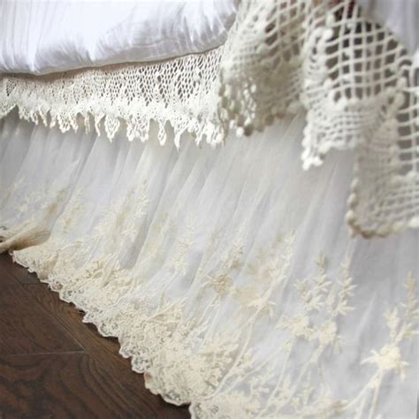 Luxury White Lace Love Bed Skirt Shabby Chic Dust Ruffle Lace Dust