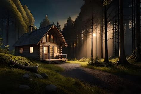 Una casa en el bosque de noche. | Foto Premium