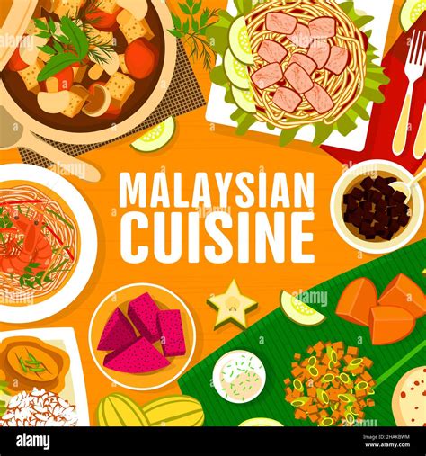 Malaysian Cuisine Menu Cover Asian Food Dishes And Malay Meals Vector