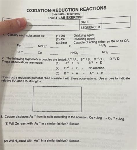 Solved Oxidation Reduction Reactions Chm 1045l I Chm 1046l