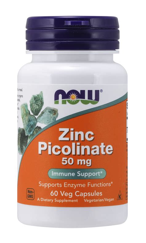 Now Supplements Zinc Picolinate 50 Mg Supports Enzyme Functions Immune Support 60 Veg