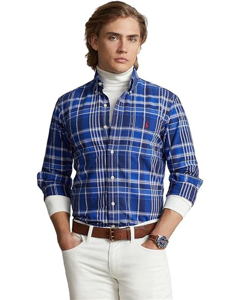 Men S Polo Ralph Lauren Classic Fit Plaid Oxford Long Sleeve Shirt