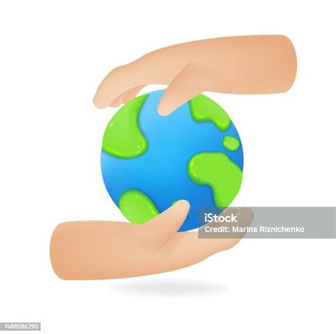 3d Cartoon Human Hands Holding Globe Isolated On Blue Background