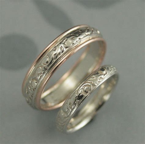 Gold and Silver Wedding Band Setgoing Baroque Touch of Gold Bimetal Wedding Ringsvine and Leaf ...