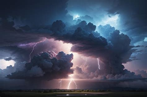 Premium AI Image | Lightning with dramatic clouds of thunder storm