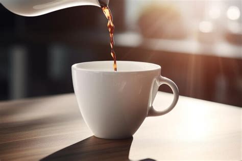 Premium AI Image Pouring Coffee Streaming Fresh White Cup Of Hot