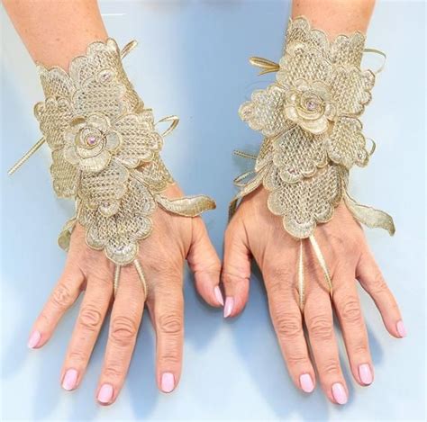 Gold Lace Wedding Gloves With Swarovski Crystals