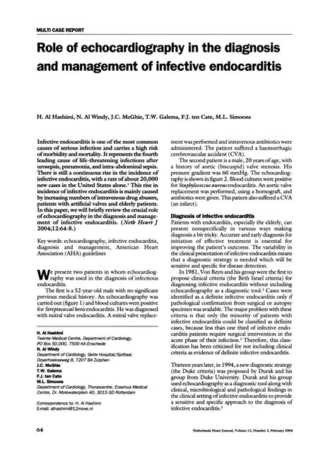 PDF Role Of Echocardiography In The Diagnosis And Management Of