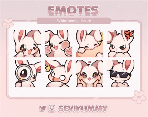 Cute White Bunny Emotes Twitch Discord Kawaii Rabbit Usagi Etsy