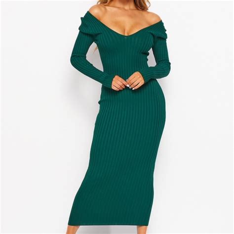 Hera Collection Dresses Last One Sexy Elegant Ribbed Knit Long Sleeve Bodycon Midi Dress