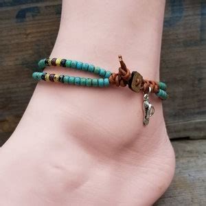 Beaded Leather Wrap Anklet Ankle Bracelet Seed Bead Leather Wrap Ankle