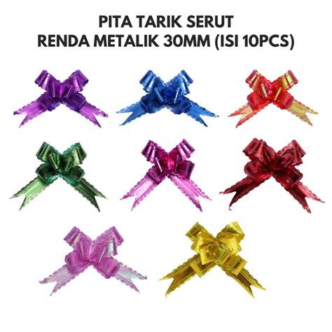 Jual Pita Tarik Serut Renda Metalik Isi 10pcs Hiasan Kado Parcel