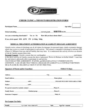 Fillable Online Cheer Clinic Tryouts Registration Form Placer Fax