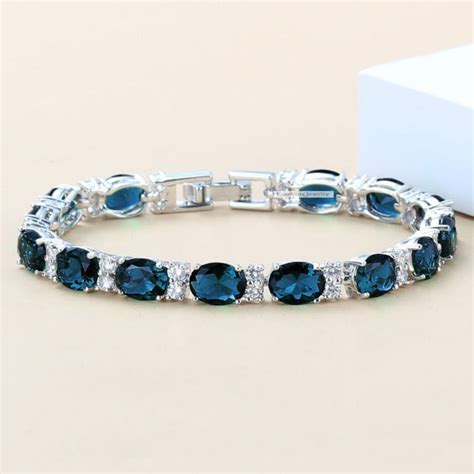 15ct London Blue Topaz Bracelet For Women Sterling Silver Etsy