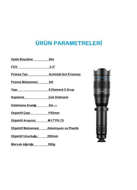 Profesyonel 60X Ultra Hd Zoom Optik Lens Teleskop Monoküler Teleskop