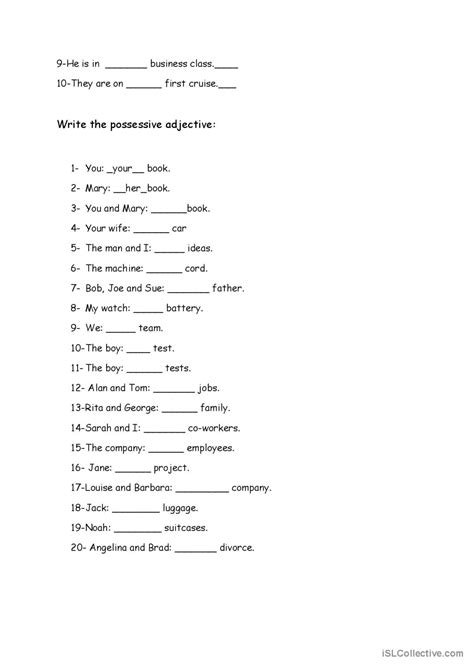 Possessive Adjectives General Gramma English Esl Worksheets Pdf And Doc