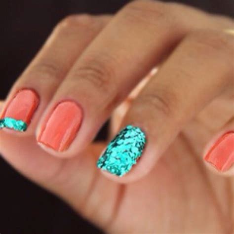 Things I Love To Post Coral And Turquoise Glitter Nails