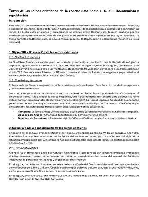 Tema 4 Los Reinos Cristianos De La Reconquista Hasta El S 2 Pdf Al Andalus Edades Medias