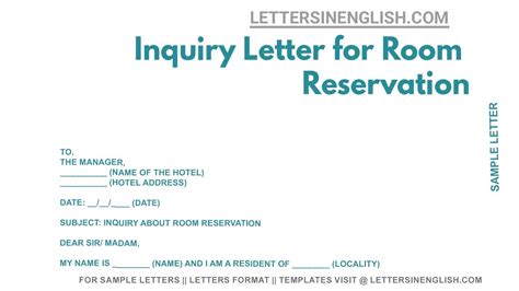 Inquiry Letter For Room Reservation Sample Letter Of Inquiry For